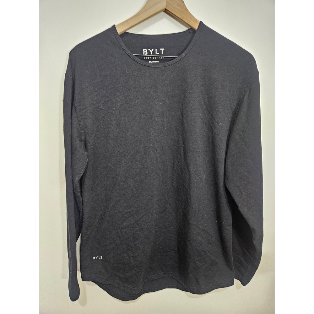 BYLT Basics Drop Cut Long Sleeve Shirt Mens Large Black BYLT‎ Blend Crew Neck